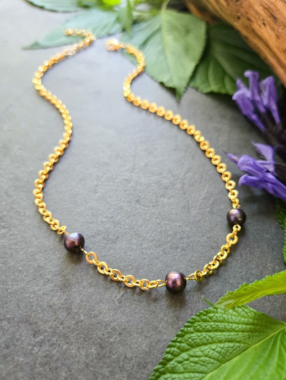 NWT Peacock Pearl 24k Gold-Plated Station Necklace